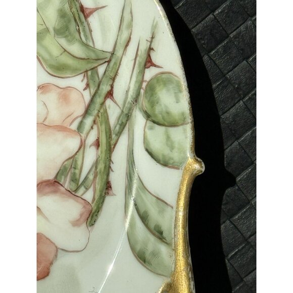Jean Pouyat Limoges Cake Plate Thorny Roses 10 1/2” Antique c1891-1932 Cutouts - Picture 4 of 14